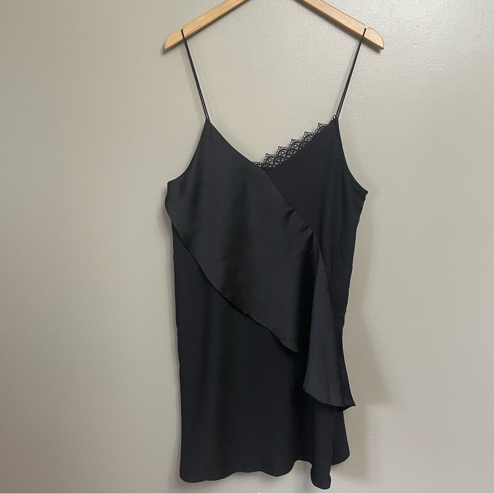 Mango women’s dress size 6 mini black tie cocktail LBD lace ruffle